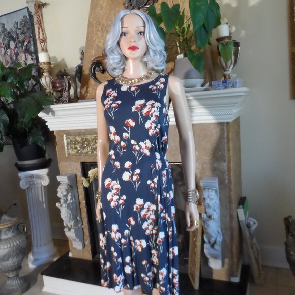 Tory Burch Blue Multi Floral Print Sheath Dress w/Side Pleating Detail Size XS- - Picture 1 of 16